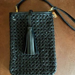 CLARE V POCHE BLACK RATTAN PHONE BAG - NWT - EXCELLENT CONDITION NEVER USED